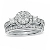 Thumbnail Image 0 of 1 CT. T.W. Round and Princess-Cut Diamond Flower Bridal Set in 10K White Gold