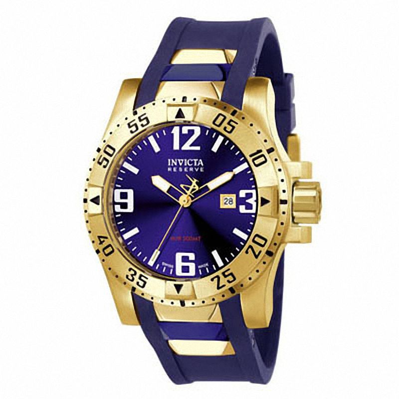 Main Image 1 of Men's Invicta Excursion Gold-Tone Strap Watch with Blue Dial (Model: 6254)
