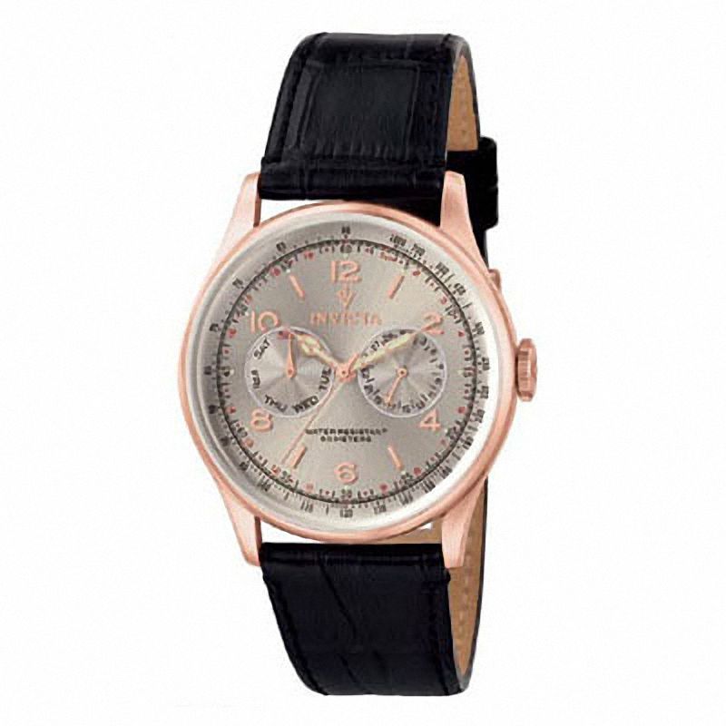 Main Image 1 of Men's Invicta Vintage Rose-Tone Strap Watch with Silver-Tone Dial (Model: 6753)