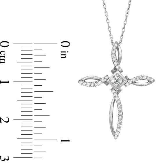 1/5 CT. T.w. Princess-Cut and Round Diamond Ichthys Cross Pendant in 10K White Gold