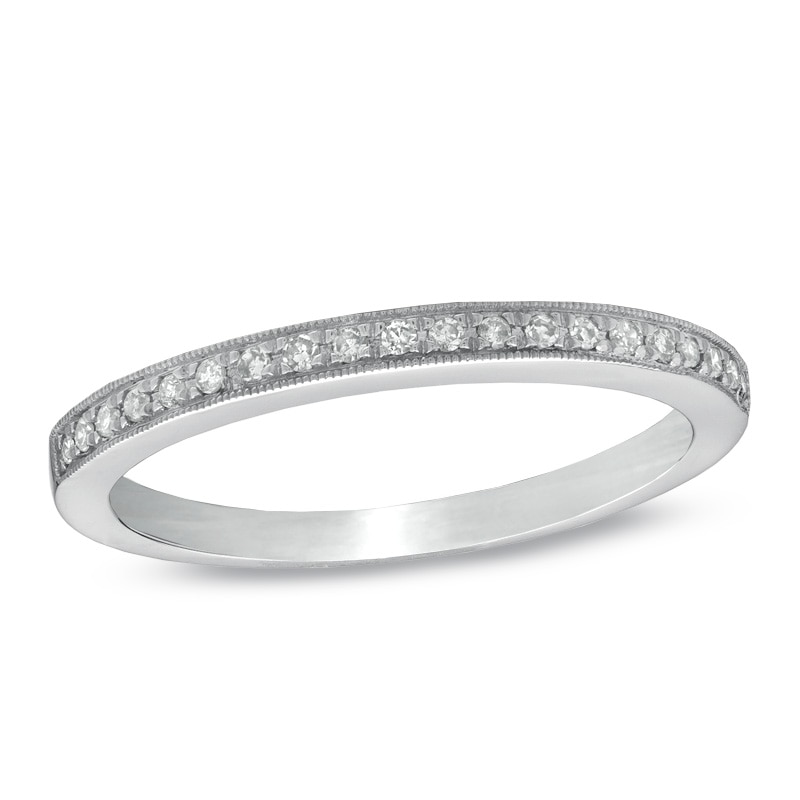 Ladies' 1/10 CT. T.W. Diamond Milgrain Wedding Band in 14K White Gold