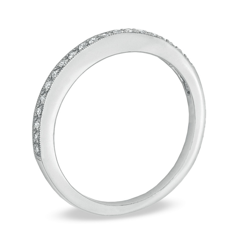 Ladies' 1/10 CT. T.W. Diamond Milgrain Wedding Band in 14K White Gold