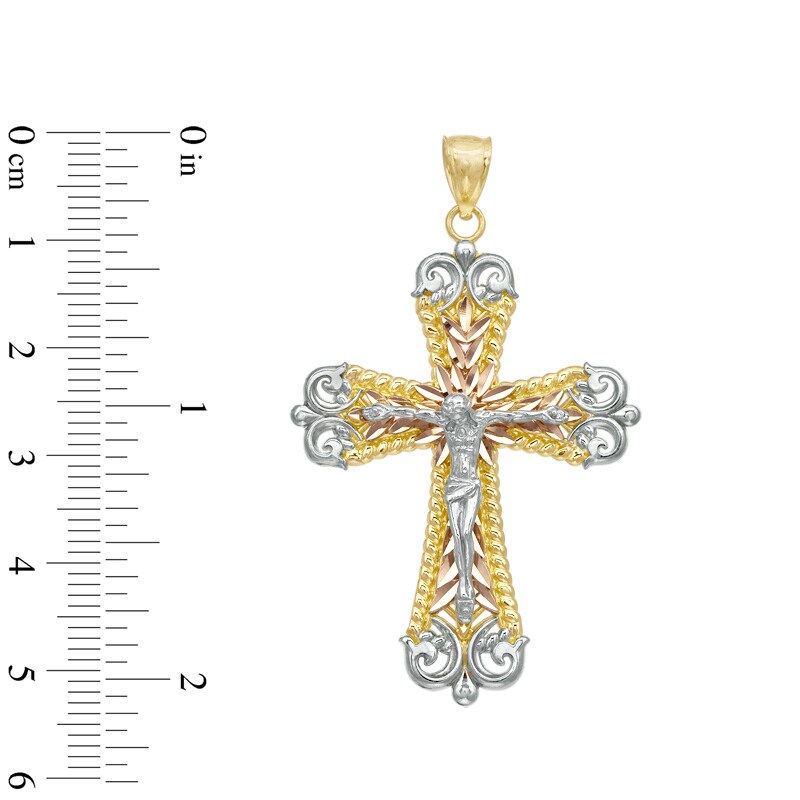 Main Image 2 of Scroll Crucifix Charm in 10K Tri-Tone Gold