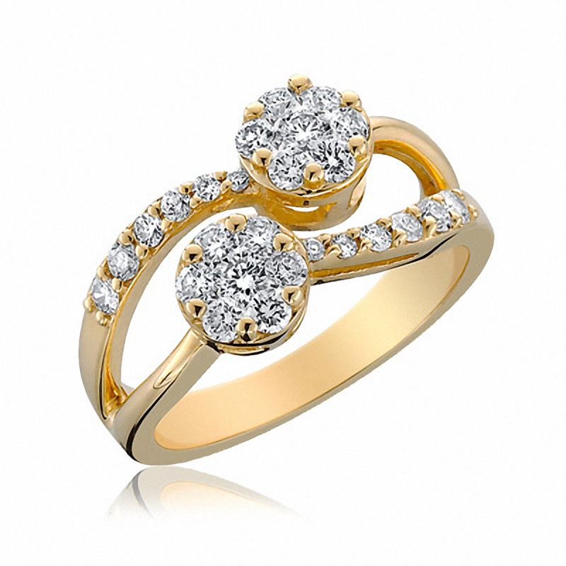 Main Image 1 of 3/4 CT. T.W. Diamond Double Flower Ring in 14K Gold