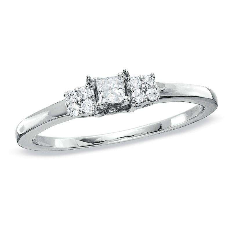 Main Image 1 of 1/8 CT. T.W. Princess-Cut Diamond Promise Ring in 10K White Gold