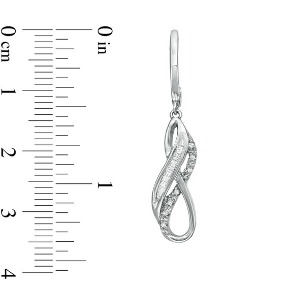 1/7 CT. T.w. Baguette and Round Diamond Drop Earrings in Sterling Silver