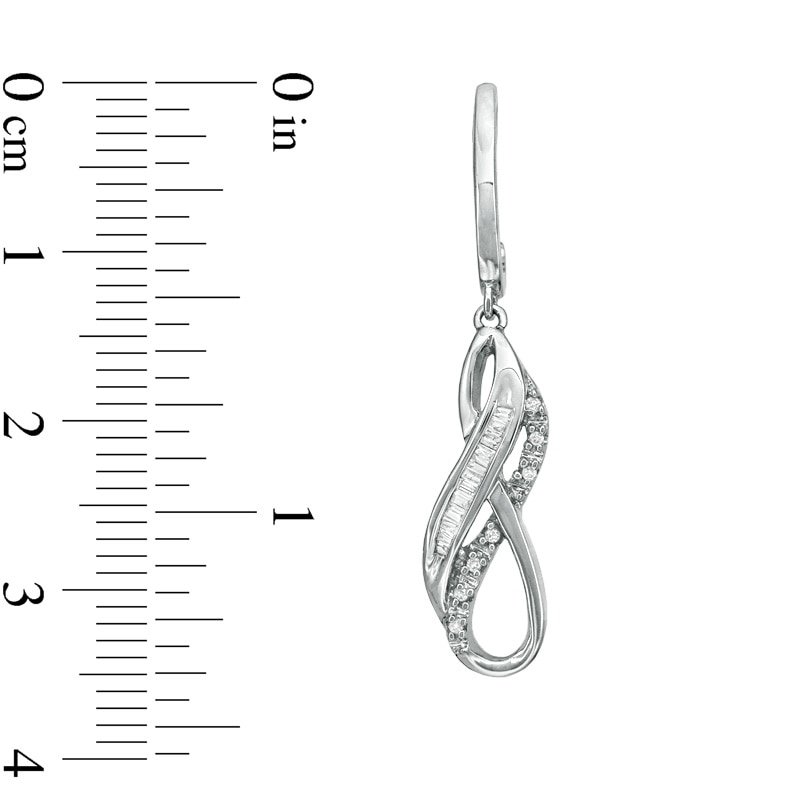 Main Image 2 of 1/7 CT. T.W. Baguette and Round Diamond Drop Earrings in Sterling Silver