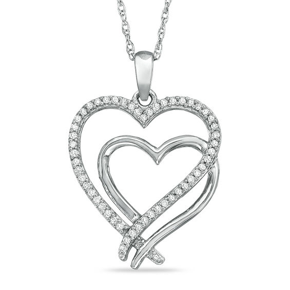 1/7 CT. T.w. Diamond Double Heart Pendant in Sterling Silver