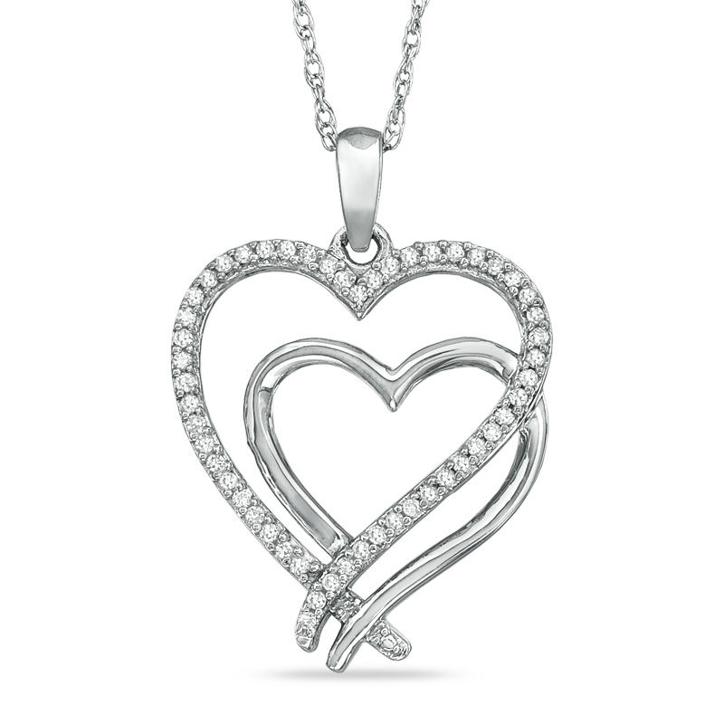 1/7 CT. T.W. Diamond Double Heart Pendant in Sterling Silver | Zales