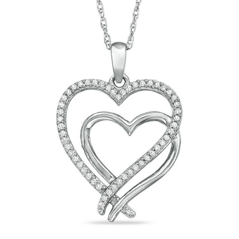 Main Image 1 of 1/7 CT. T.W. Diamond Double Heart Pendant in Sterling Silver