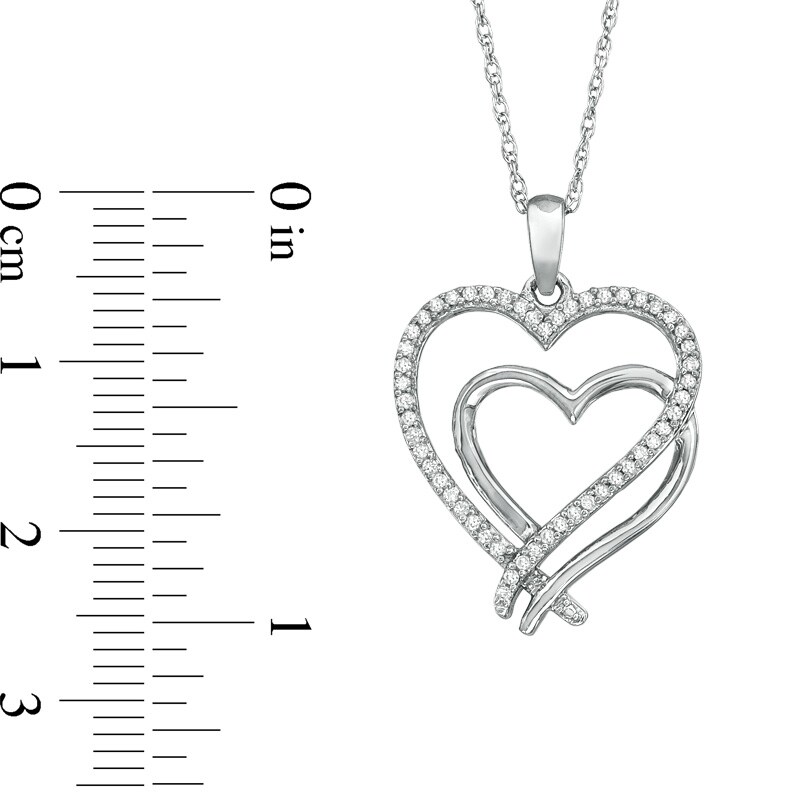 Main Image 2 of 1/7 CT. T.W. Diamond Double Heart Pendant in Sterling Silver