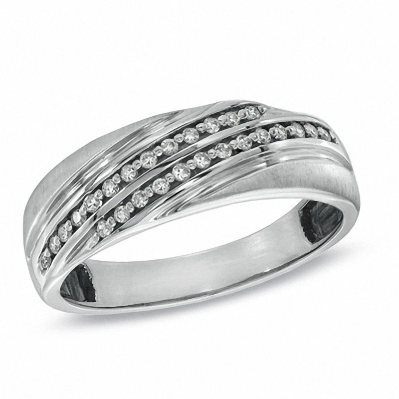 Men's 1/5 CT. T.W. Diamond Double Row Slant Wedding Band in 10K White Gold