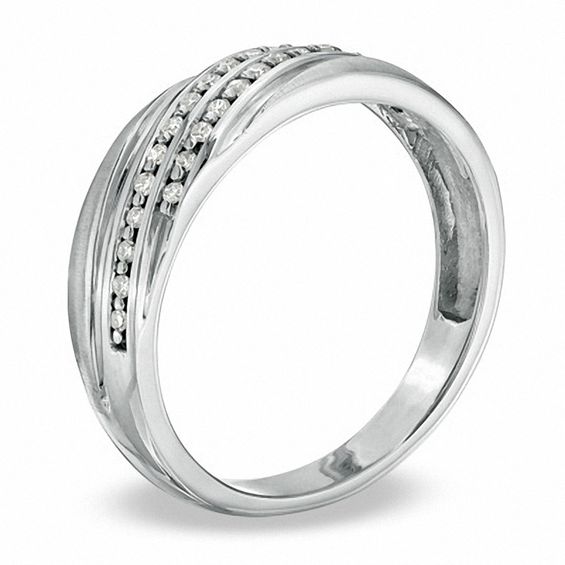 Men's 1/5 CT. T.w. Diamond Double Row Slant Wedding Band in 10K White Gold