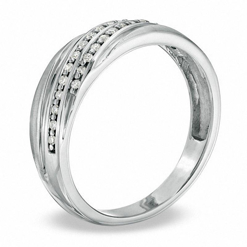 Main Image 2 of 1/5 CT. T.W. Diamond Double Row Slant Wedding Band in 10K White Gold
