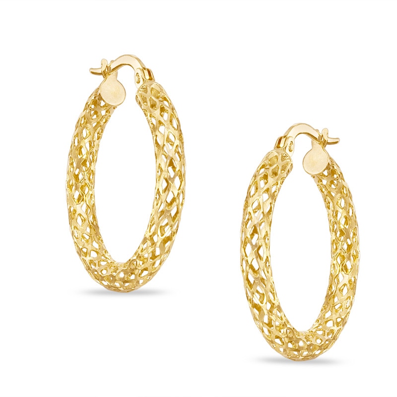 Main Image 1 of Diamond-Cut Mesh Hoop Earrings in 10K Gold