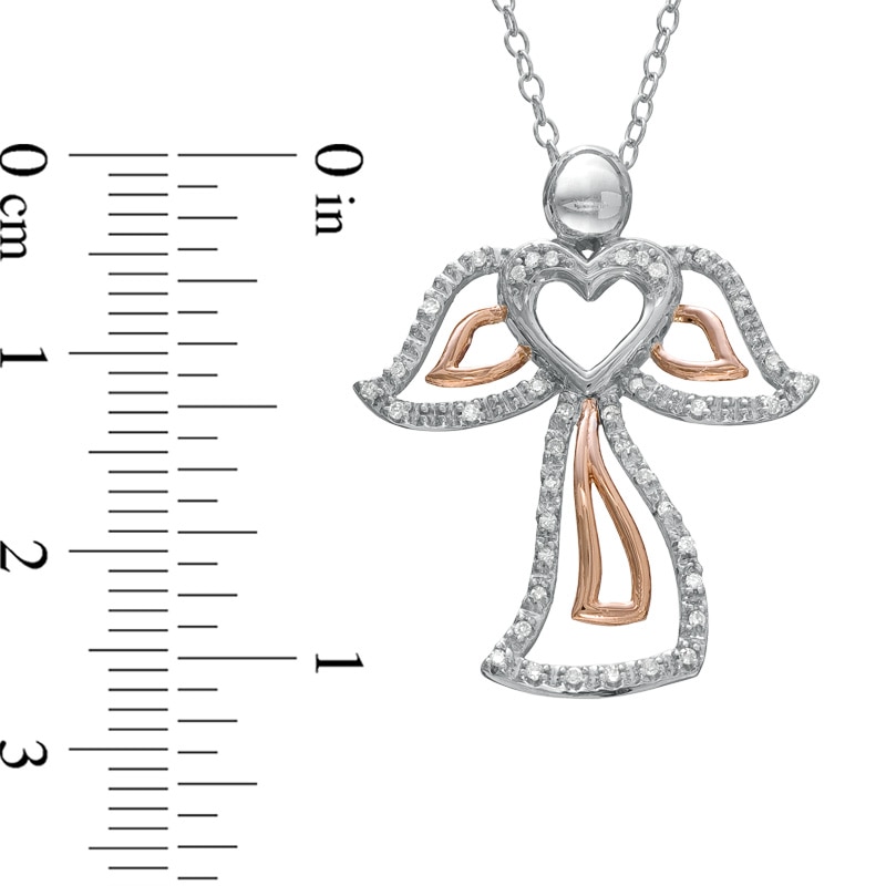 Main Image 2 of 1/8 CT. T.W. Diamond Angel Heart Pendant in Sterling Silver and 10K Rose Gold