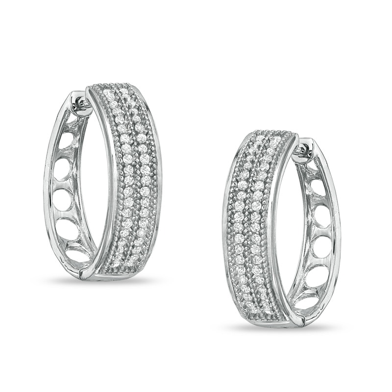 Main Image 1 of 1/4 CT. T.W. Diamond Hoop Earrings in Sterling Silver