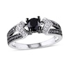 1 CT. T.W. Enhanced Black and White Diamond Split Shank Engagement Ring in Sterling Silver