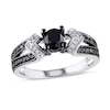 Thumbnail Image 1 of 1 CT. T.W. Black and White Diamond Split Shank Engagement Ring in Sterling Silver