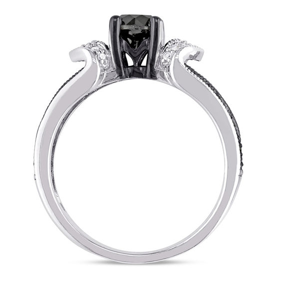 1 CT. T.w. Black and White Diamond Split Shank Engagement Ring Sterling Silver