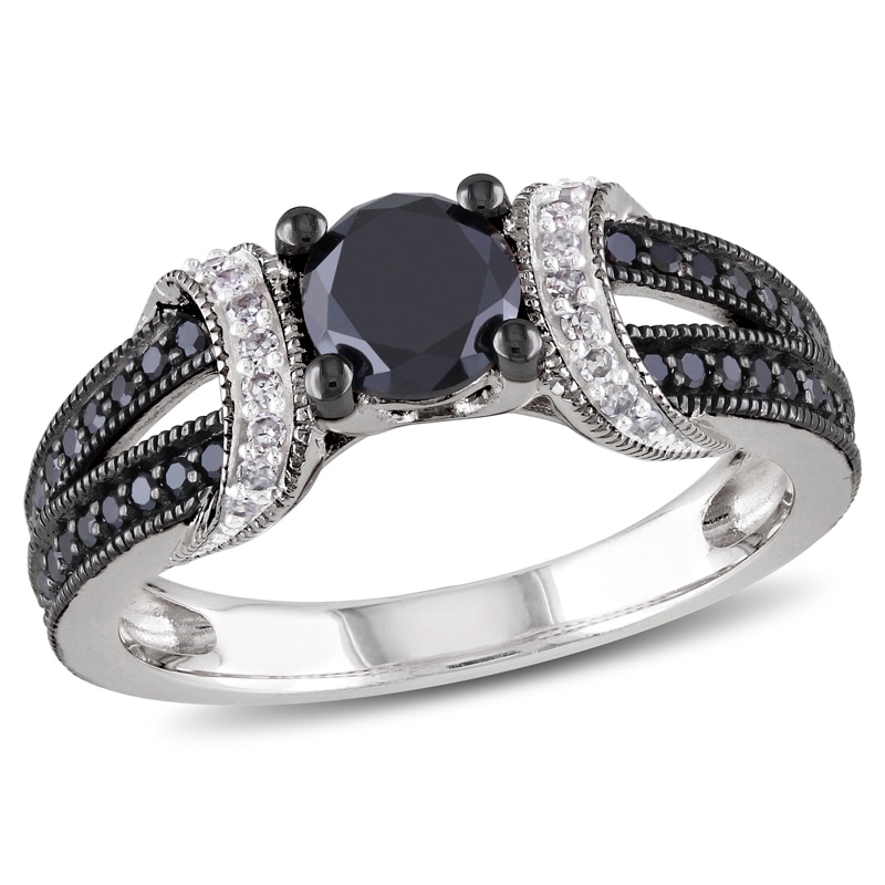 1 CT. T.W. Enhanced Black and White Diamond Station Engagement Ring in Sterling Silver
