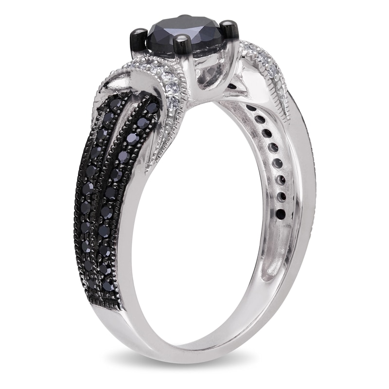 1 CT. T.W. Enhanced Black and White Diamond Station Engagement Ring in Sterling Silver