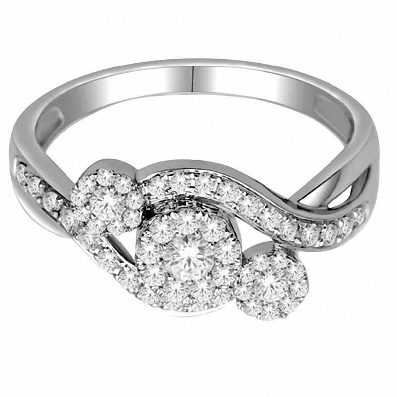 Main Image 2 of 1/2 CT. T.W. Diamond Flower Swirl Ring in 14K Gold