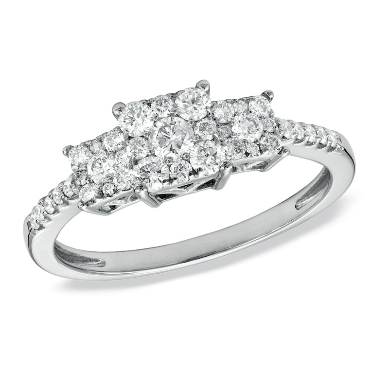 Main Image 1 of 1/2 CT. T.W. Composite Princess-Cut Diamond Three Stone Ring in 14K White Gold