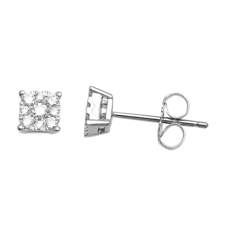 Main Image 1 of 1/4 CT. T.W. Diamond Square Cluster Stud Earrings in 14K White Gold