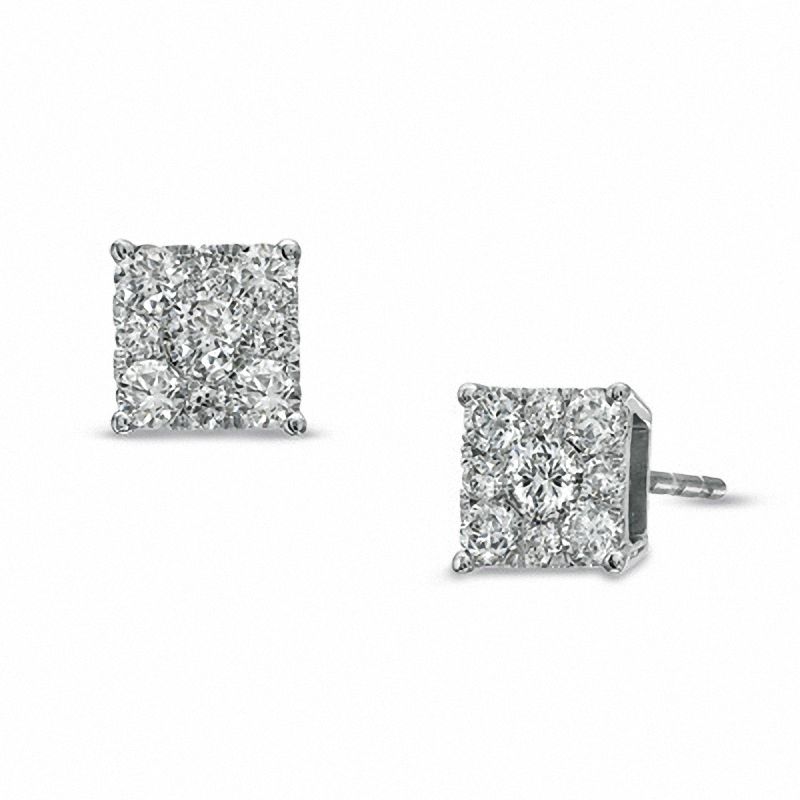 1/2 CT. T.W. Composite Princess-Cut Diamond Earrings in 14K White Gold
