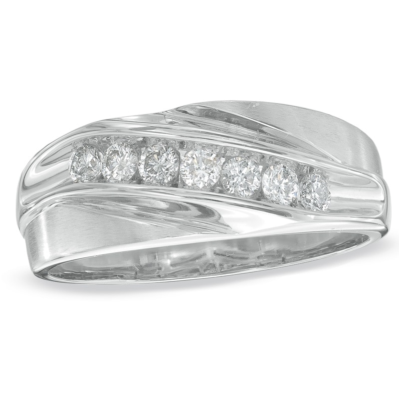 Main Image 1 of 1/2 CT. T.W. Diamond Seven Stone Wedding Band in 10K White Gold