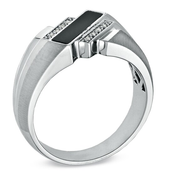 Rectangular Onyx and Diamond Accent Ring in 10K White Gold