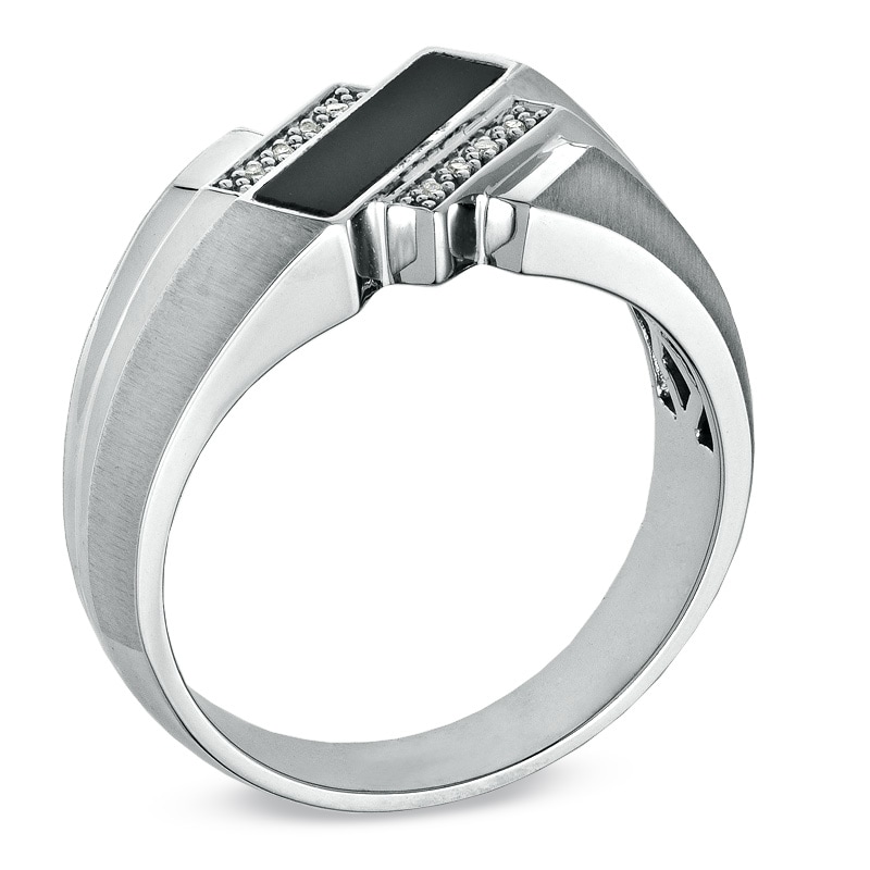 Main Image 2 of Rectangular Onyx and Diamond Accent Ring in 10K White Gold
