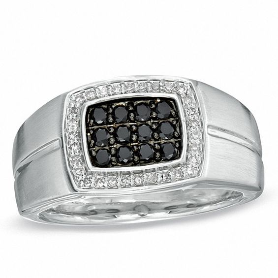 1/2 CT. T.w. Enhanced Black and White Diamond Frame Ring in Sterling Silver