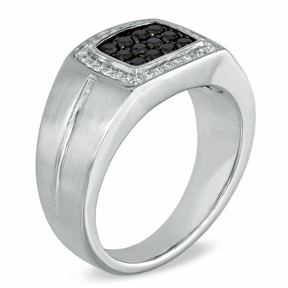 Men's 1/2 CT. T.w. Enhanced Black and White Diamond Frame Ring in Sterling Silver