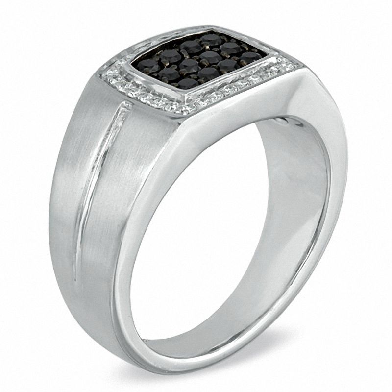 Main Image 2 of 1/2 CT. T.W. Enhanced Black and White Diamond Frame Ring in Sterling Silver