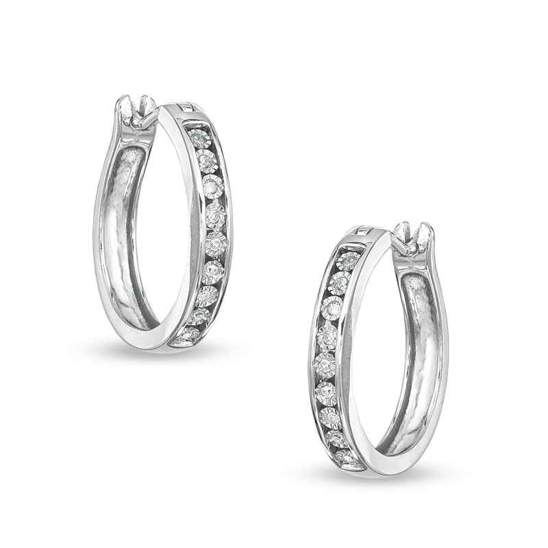 Diamond Accent Hoop Earrings in Sterling Silver