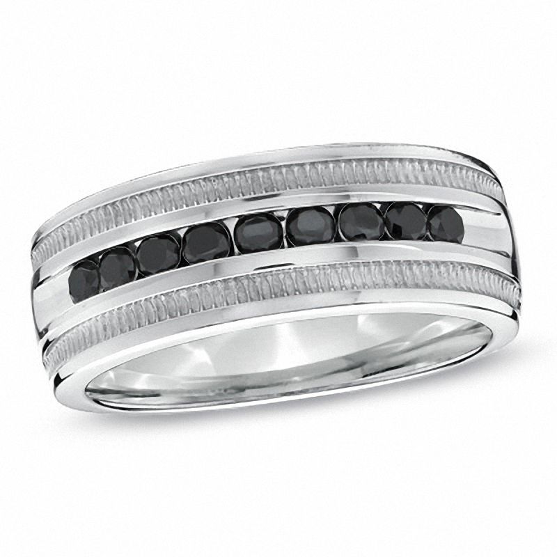 Main Image 1 of 1/2 CT. T.W. Black Diamond Channel Band in Sterling Silver