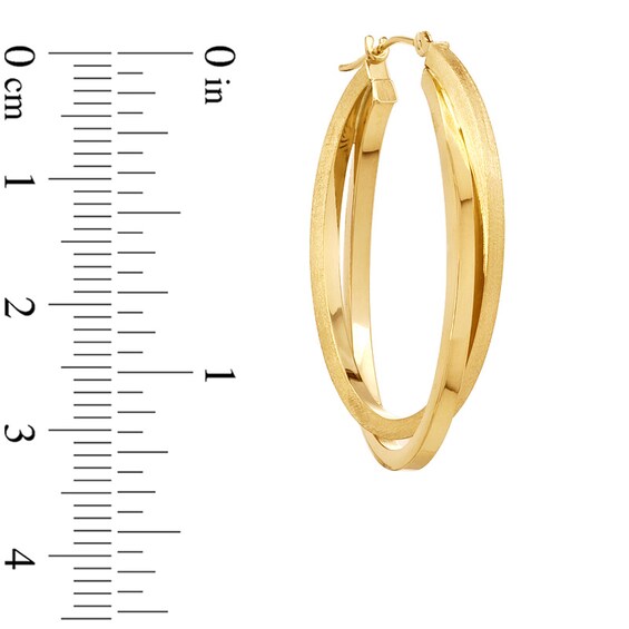 Satin and Polished Oval Hoop Earrings in 14K Gold