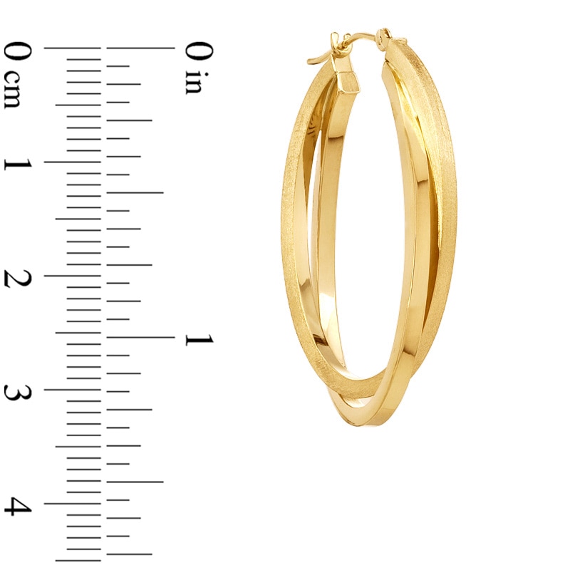 Main Image 2 of Satin and Polished Oval Hoop Earrings in 14K Gold