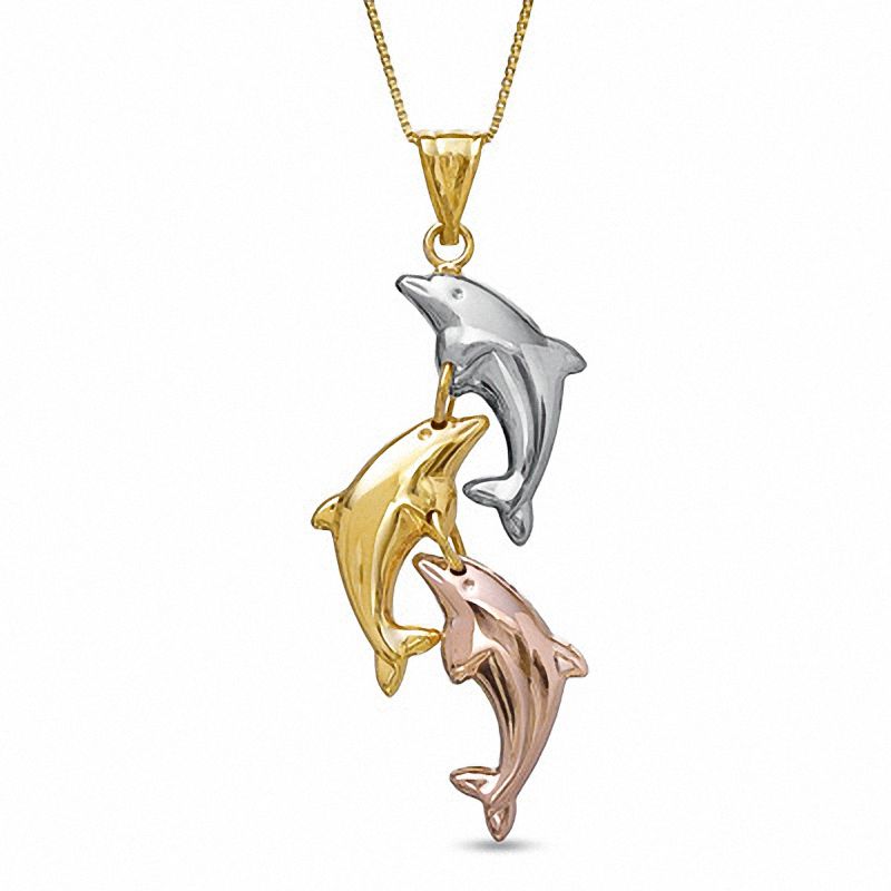 Triple Dolphin Pendant in 10K Tri-Tone Gold