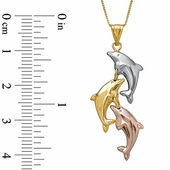 Triple Dolphin Pendant in 10K Tri-Tone Gold