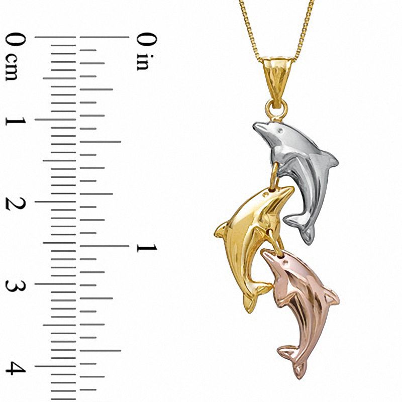 Triple Dolphin Pendant in 10K Tri-Tone Gold