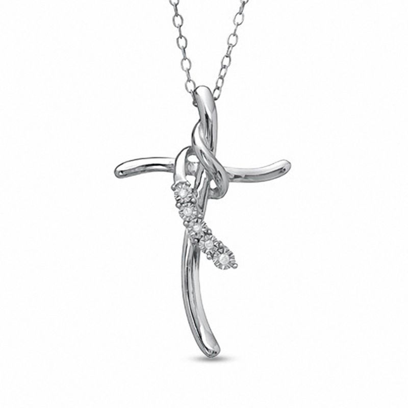 Main Image 1 of Diamond Accent Twirl Cross Pendant in Sterling Silver