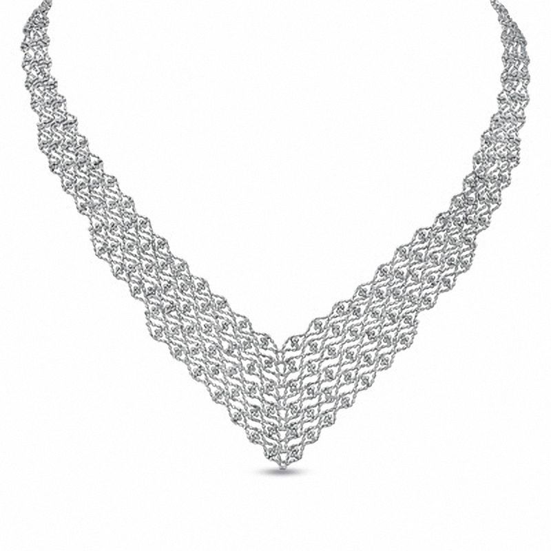 Main Image 1 of Sterling Silver Beaded Bib Necklace - 17"