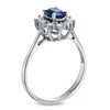 Thumbnail Image 2 of Oval Blue Sapphire and 1/7 CT. T.W. Diamond Frame Engagement Ring in 14K White Gold