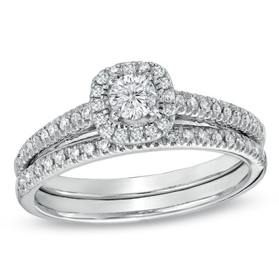 1/2 CT. T.W. Diamond Frame Bridal Set in 14K White Gold | Zales
