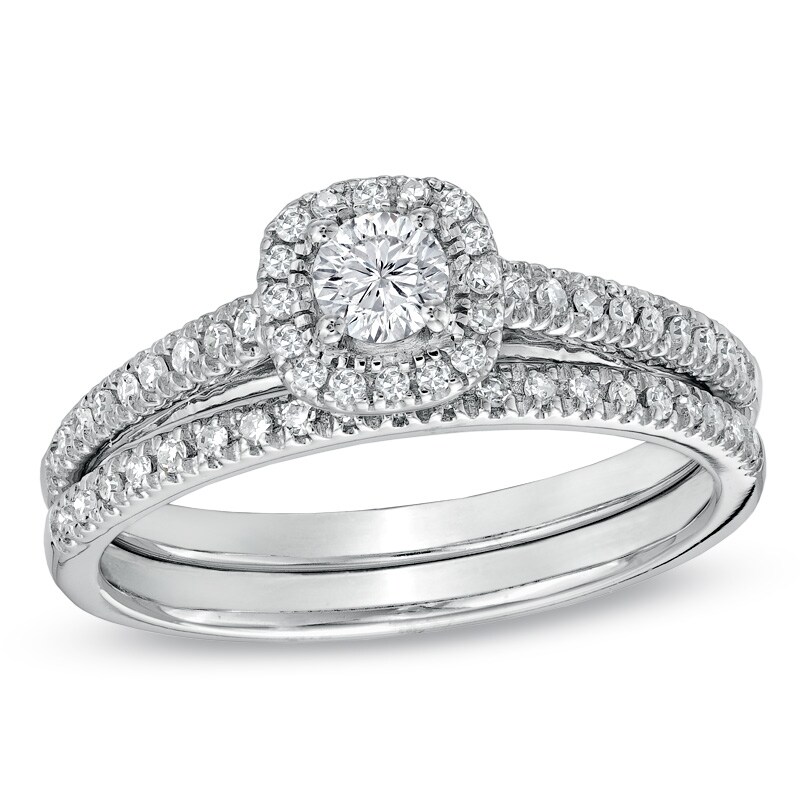 Main Image 1 of 1/2 CT. T.W. Diamond Frame Bridal Set in 14K White Gold