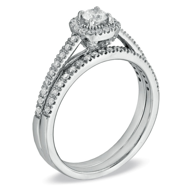 1/2 CT. T.W. Diamond Frame Bridal Set in 14K White Gold