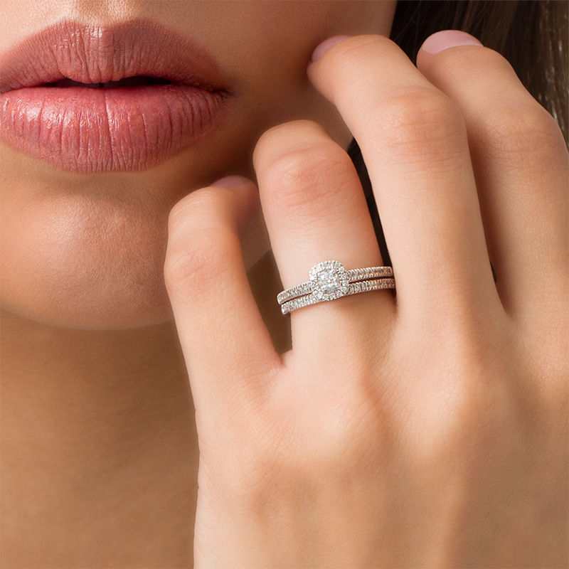 Main Image 3 of 1/2 CT. T.W. Diamond Frame Bridal Set in 14K White Gold